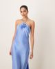 YAS YAS halter neck satin maxi dress with corsage detail in provence blue - 4