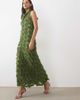 YAS YAS high neck feather textured maxi dress in chive green - 1