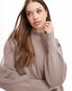 YAS YAS high neck knitted sweater with balloon sleeves in mushroom - part of a set-Neutral - 1