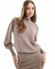 YAS YAS high neck knitted sweater with balloon sleeves in mushroom - part of a set-Neutral - 3