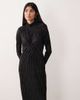 YAS YAS high neck textured satin maxi dress in bright black - 3