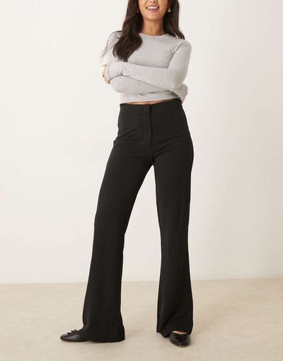 YAS YAS high waisted stretch flare pants in black