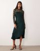 YAS YAS hybrid high neck lace top and satin slip dress in dark green - 1