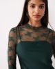 YAS YAS hybrid high neck lace top and satin slip dress in dark green - 3