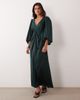 YAS YAS knot front volume sleeve satin midi dress in dark green - 2
