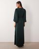 YAS YAS knot front volume sleeve satin midi dress in dark green - 4