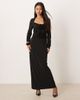 YAS YAS long ruched sleeves slinky maxi dress with rosette bodice in black - 1