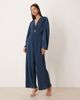 YAS YAS long sleeve gathered plissé jumpsuit in dark blue-Navy - 1
