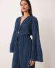 YAS YAS long sleeve gathered plissé jumpsuit in dark blue-Navy - 4