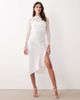YAS YAS long sleeve lace underlay cami satin dress in gardenia white - 1