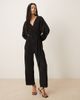 YAS YAS long sleeve tie waist plisse jumpsuit in black - 1