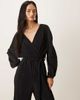 YAS YAS long sleeve tie waist plisse jumpsuit in black - 2