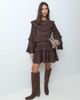 YAS YAS long sleeve tiered ruffle boho mini dress in chocolate brown - 1