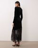 YAS YAS long sleeve velvet maxi dress with asymmetric sequined hem in black - 2