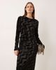 YAS YAS long sleeve velvet midi dress with ruching detail in black - 2