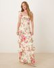 YAS YAS off-shoulder ruffle midi dress in pink and cream floral - 1