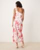 YAS YAS one shoulder red floral satin midaxi dress in white - 3