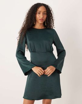 YAS YAS open back satin mini dress in dark green