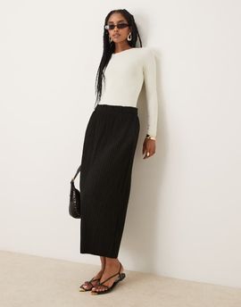 YAS YAS plisse midi skirt in black