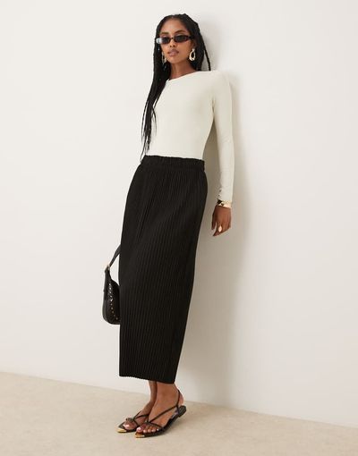YAS YAS plisse midi skirt in black