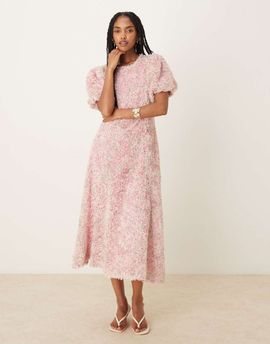 YAS YAS premium 3D confetti floral detail maxi dress in pink