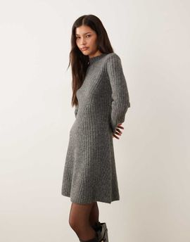 YAS YAS premium rib knit mini dress in heather gray