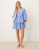 YAS YAS puff sleeve button front boho mini dress in provence blue - 2