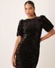 YAS YAS puff sleeve sequin midi dress in black - 2