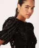 YAS YAS puff sleeve sequin midi dress in black - 4