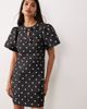 YAS YAS puff sleeve structured mini dress in black & white polka dots-Multi - 1