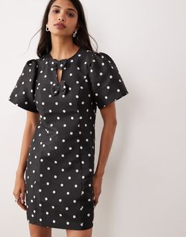 YAS YAS puff sleeve structured mini dress in black & white polka dots-Multi