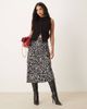 YAS YAS satin midi skirt in black and white splotch print - 1