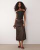YAS YAS satin midi skirt in chocolate brown - 1