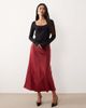 YAS YAS satin midi skirt in deep red - 1