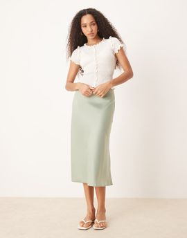 YAS YAS satin midi skirt in iceberg green