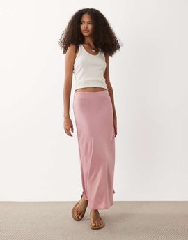 YAS YAS satin midi skirt in lilas pink