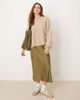 YAS YAS satin midi skirt in olive green - 1