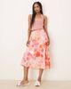 YAS YAS satin midi skirt in pink watercolor floral print-Multi - 1