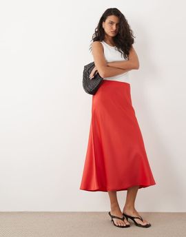 YAS YAS satin midi skirt in poinsettia red