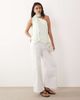 YAS YAS satin one shoulder top with scarf detail in green - 2