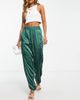 YAS Y.A.S satin piping detail pants in dark green-Blue - 1