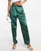 YAS Y.A.S satin piping detail pants in dark green-Blue - 4