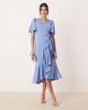 YAS YAS satin wrap midi dress in blue - 1