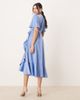 YAS YAS satin wrap midi dress in blue - 4