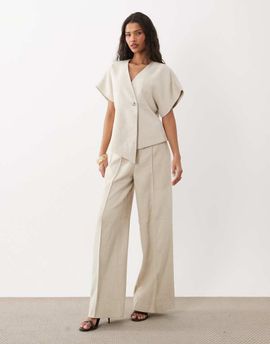 YAS YAS seam front tailored pants in oatmeal - part of a set-Neutral
