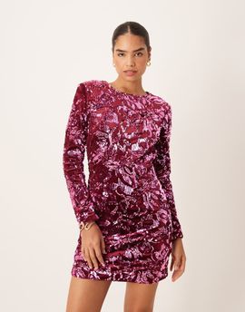 YAS YAS sequin and velvet mini dress in dark pink