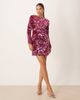 YAS YAS sequin and velvet mini dress in dark pink - 2