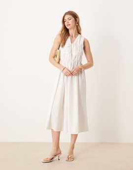 YAS YAS sleeveless plunge poplin maxi dress in white