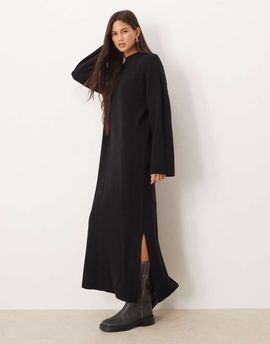 YAS YAS stand neck knit maxi dress in black