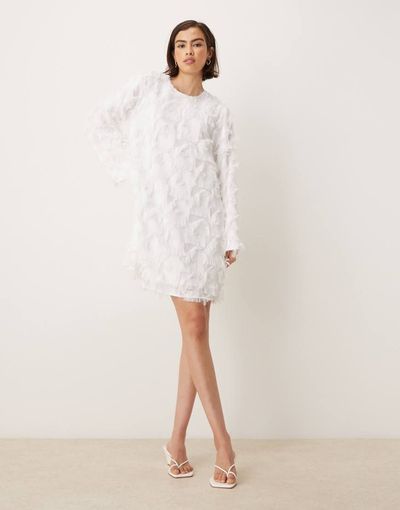 YAS YAS textured long sleeve mini dress in white